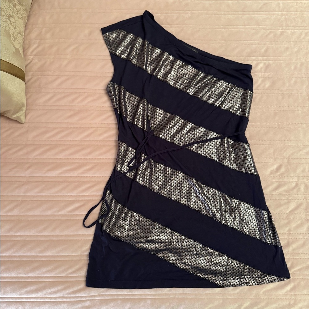 Armani Exchange One Shoulder Black and Silver shirt